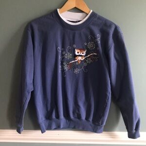 VTG Doris Kessman 1990’s embroidered snowy owl bejeweled snowflake sweatshirt.S